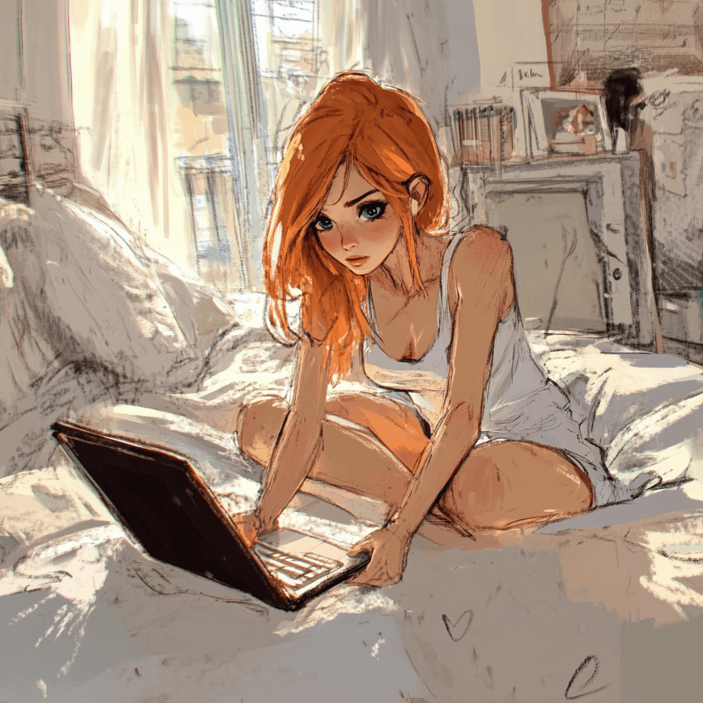 Sexy ginger girl writing something on notebook
