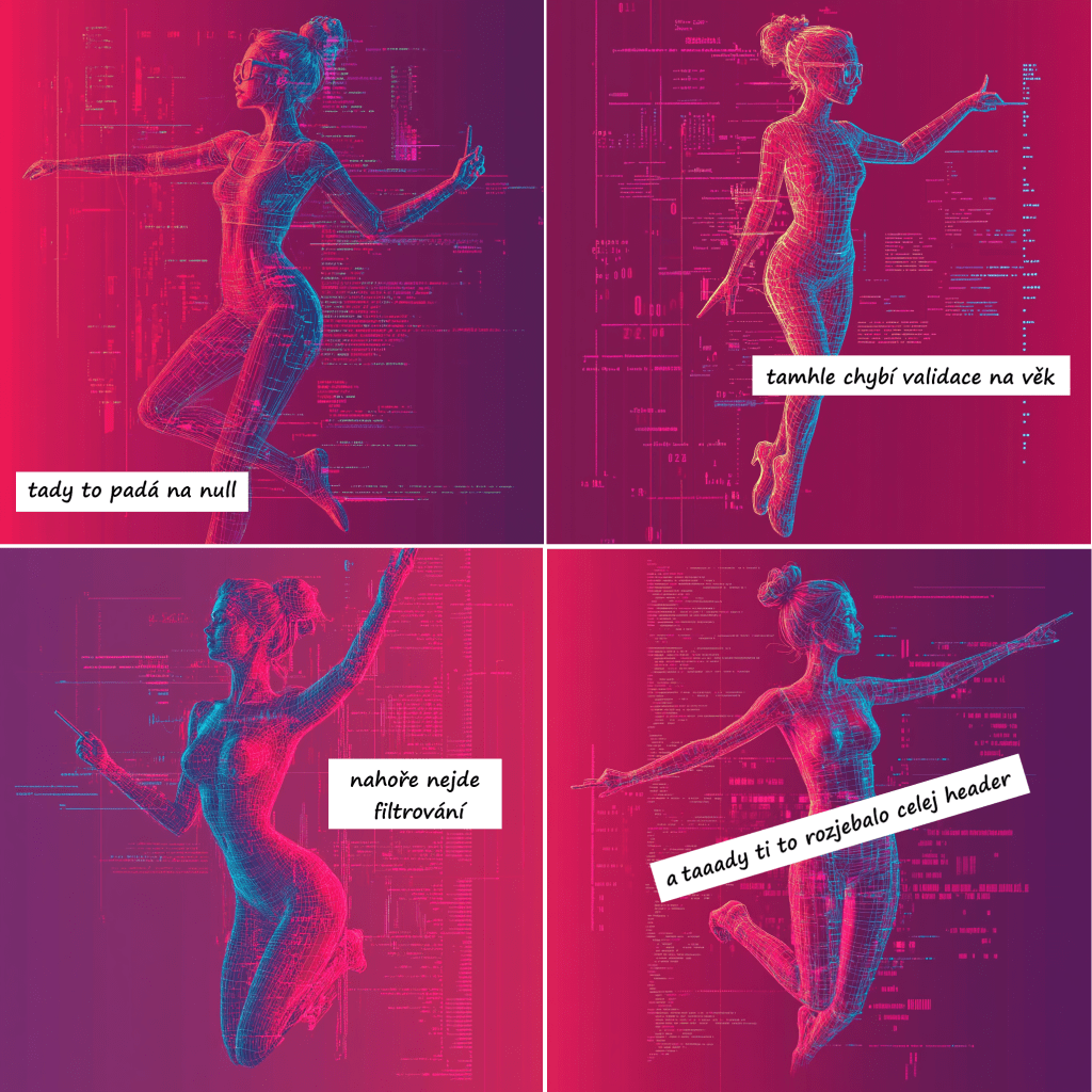 zena stylizovana jako umela inteligence na ruzovem pozadi